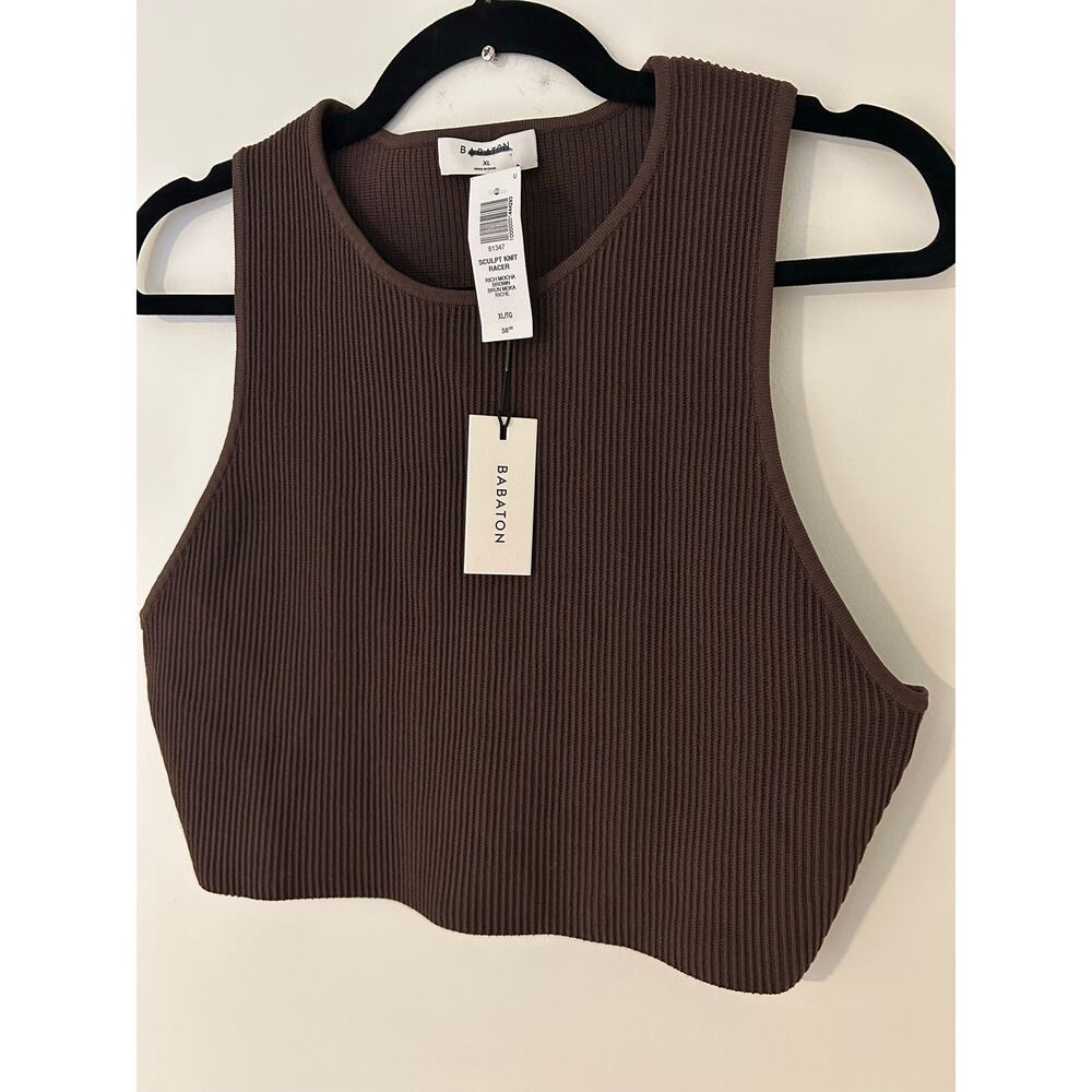 NWT Aritzia Babaton XL Sculpt Knit Tank Top Racer back Rich Mocha Brown Ribbed - Picture 2 of 6